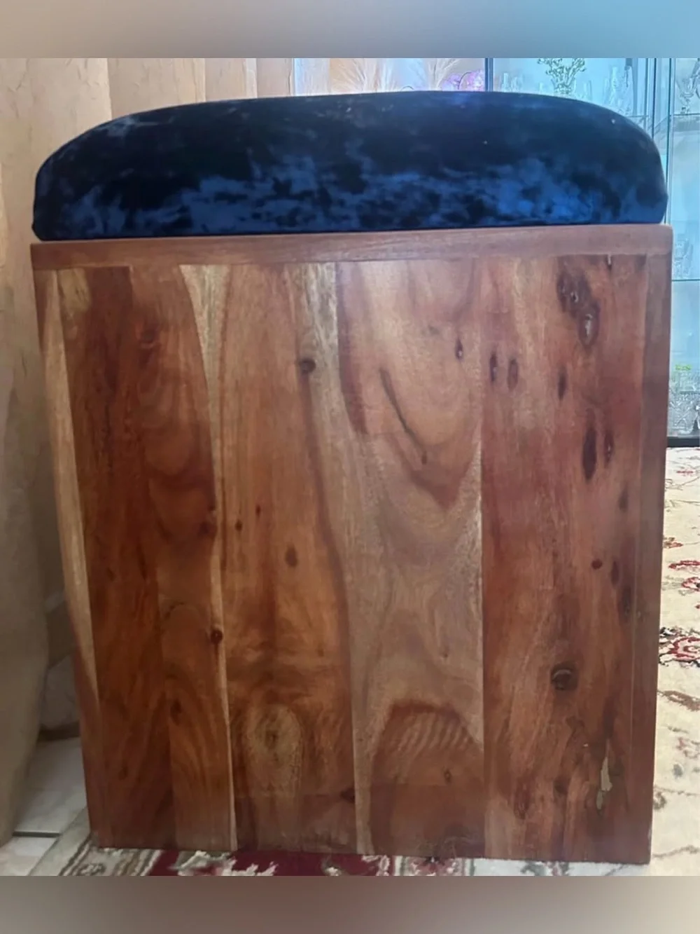 Wood Bench with Royal Blue Seat - Home Accent